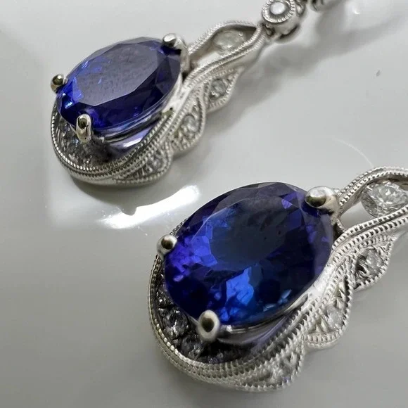 Tanzanite, Diamond, and 14K White Gold Drop Earrings - Picture 4 of 7